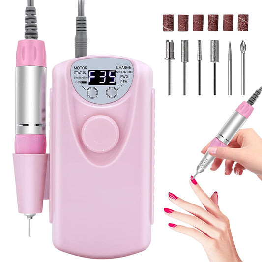 Gleevia Rechargeable 30000 RPM Nail Drill, Electric Nail Drill Kit for Acrylic, Salon Use or Home DIY with 6 Pcs Nail Drill Bits