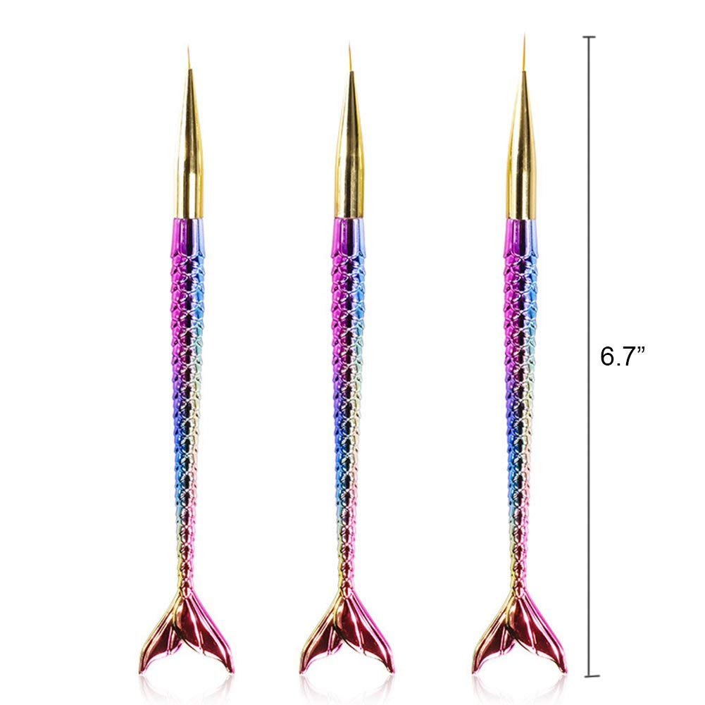 Fish Tail Detailing Brush 3pcs Nail Art  Mermaid Line Brushes Painting Pens Professional UV Gel Polish Tips 3D Design Manicure Drawing Tool Nail Art Beauty Kit Accessories