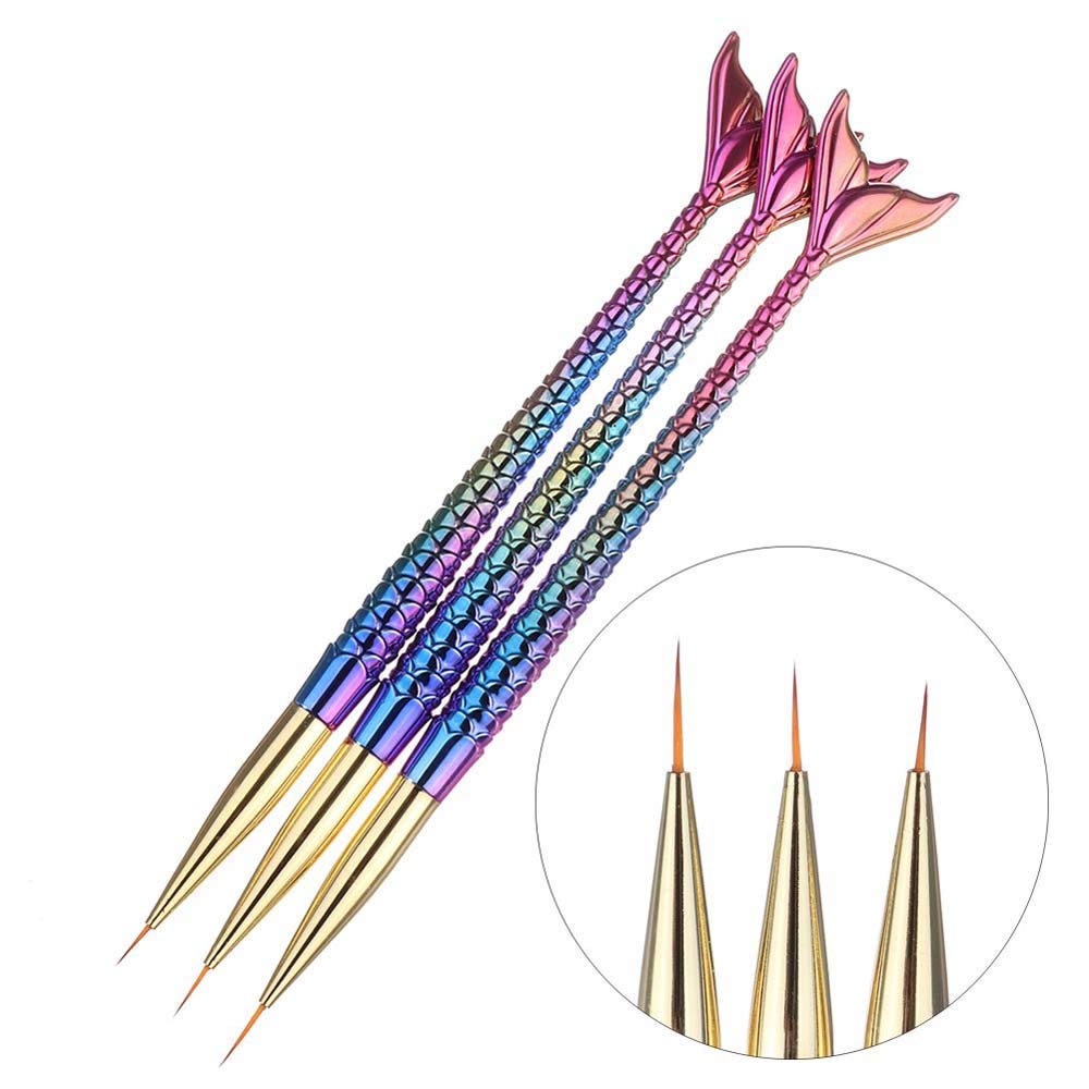 Fish Tail Detailing Brush 3pcs Nail Art  Mermaid Line Brushes Painting Pens Professional UV Gel Polish Tips 3D Design Manicure Drawing Tool Nail Art Beauty Kit Accessories