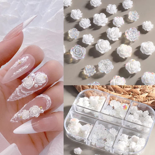 Gleevia 90Pcs White 3D Acrylic Flower Nail Charms Nail Art Acrylic Jewelry