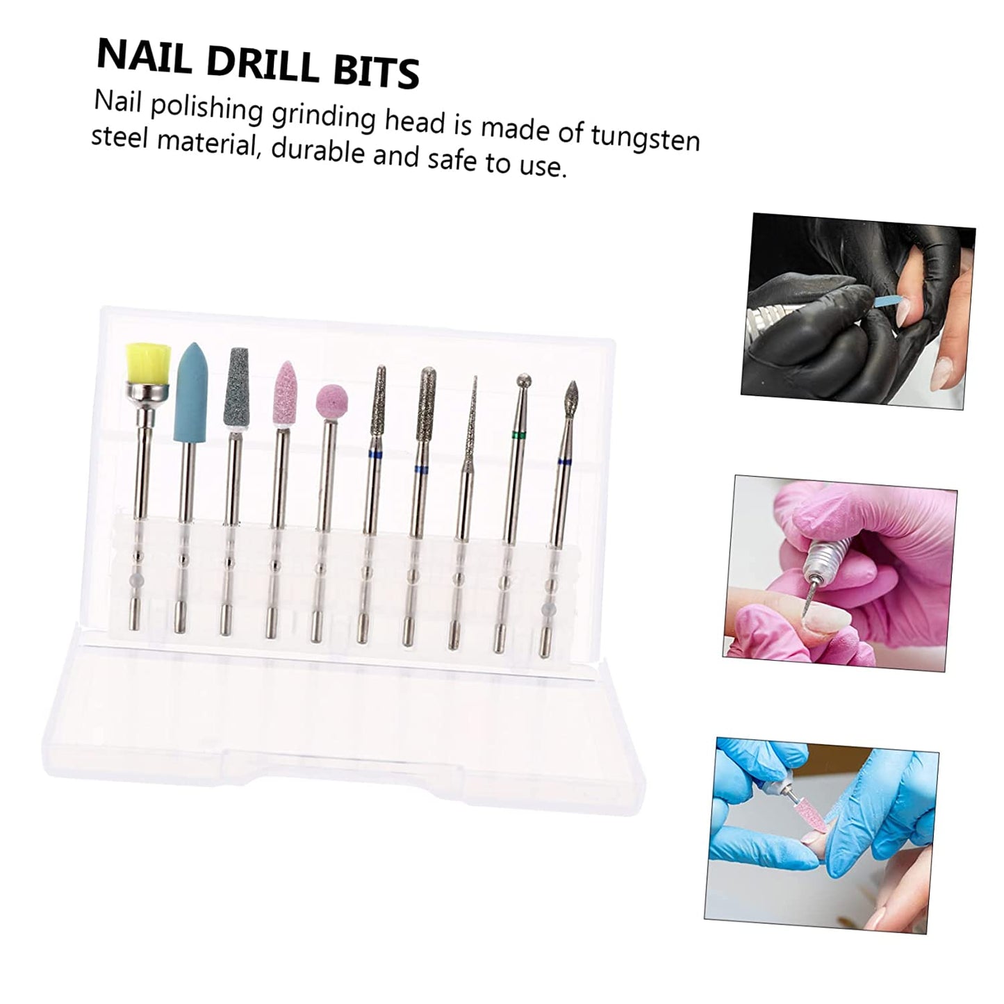 10pcs/set Nail Drill Bits Manicure Set Ceramic Drill Bit Nail Manicure Accessories Electric Nail Drill Bits Acrylic Drill Bits Set Tool