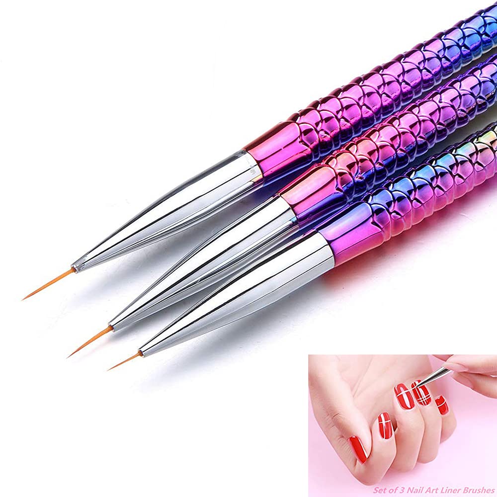 Fish Tail Detailing Brush 3pcs Nail Art  Mermaid Line Brushes Painting Pens Professional UV Gel Polish Tips 3D Design Manicure Drawing Tool Nail Art Beauty Kit Accessories