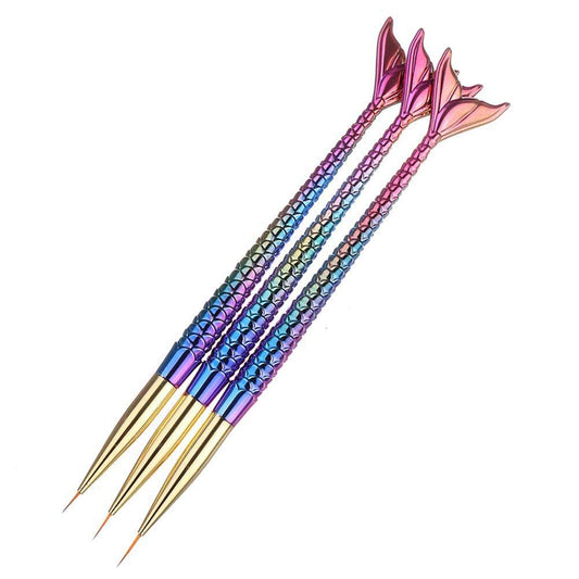 Fish Tail Detailing Brush 3pcs Nail Art  Mermaid Line Brushes Painting Pens Professional UV Gel Polish Tips 3D Design Manicure Drawing Tool Nail Art Beauty Kit Accessories