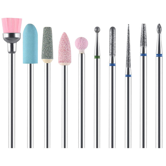 10pcs/set Nail Drill Bits Manicure Set Ceramic Drill Bit Nail Manicure Accessories Electric Nail Drill Bits Acrylic Drill Bits Set Tool