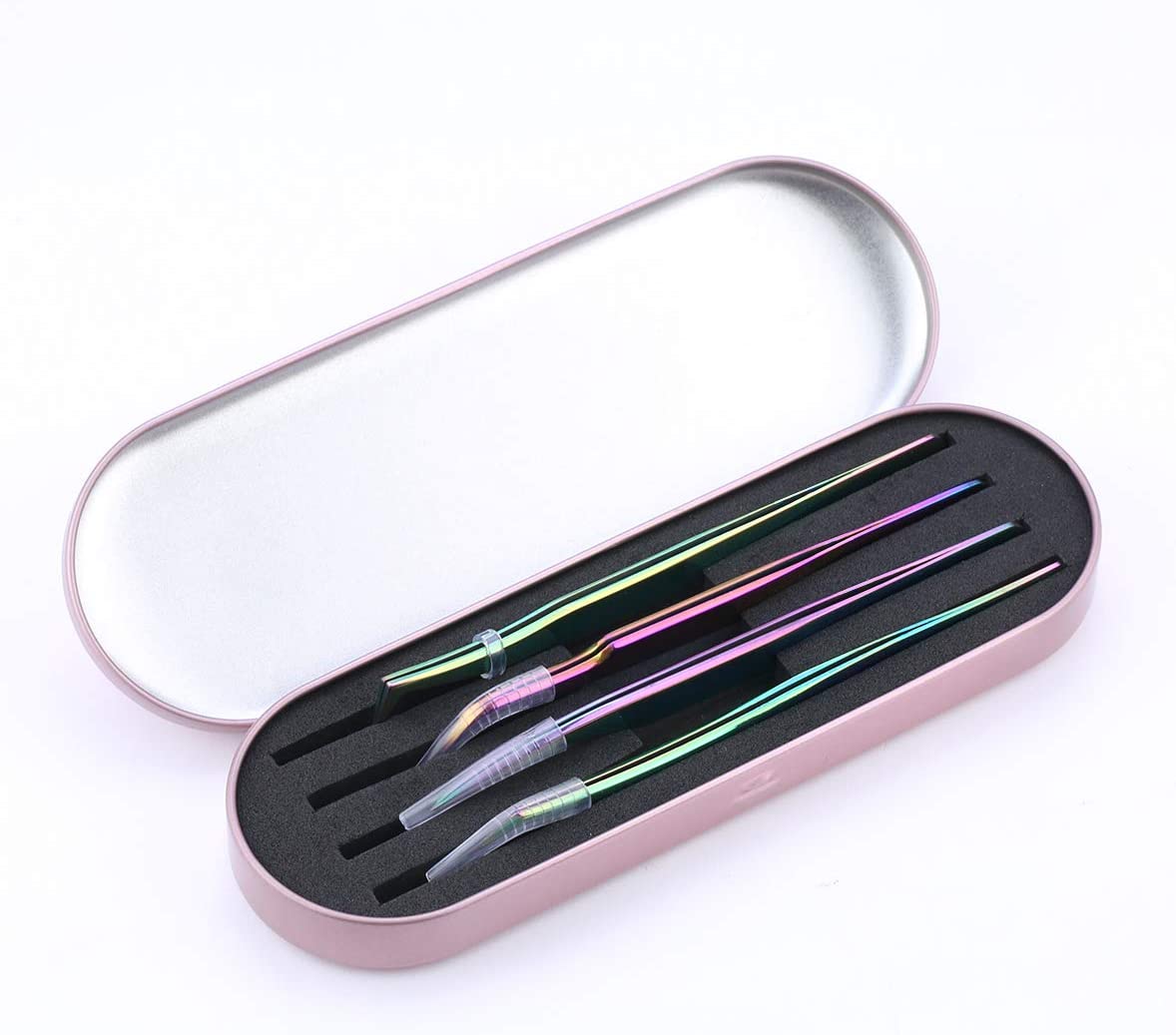 Gleevia Eyelash Tweezers 4in1 Set | Stainless Steel Rainbow Tweezers Set