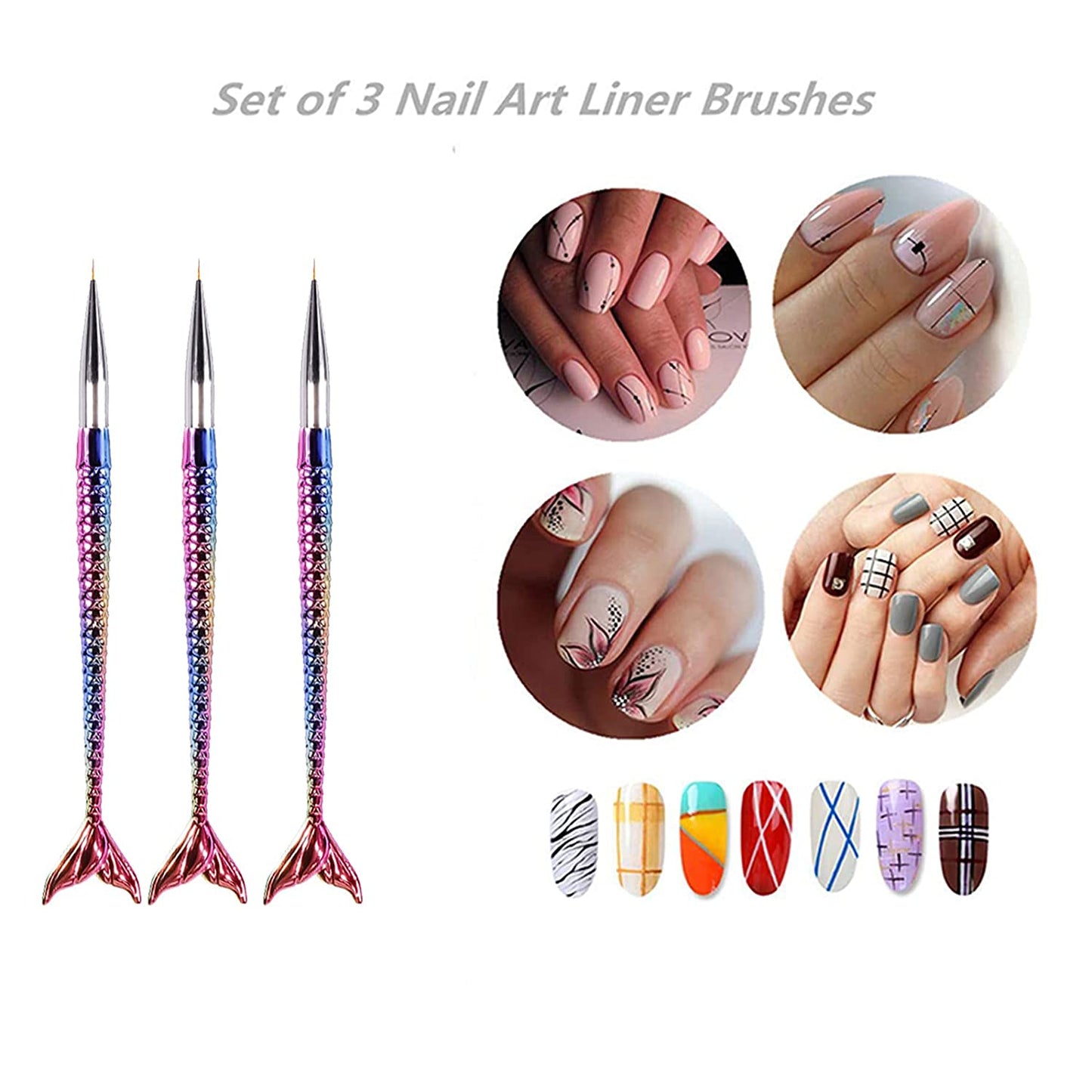 Fish Tail Detailing Brush 3pcs Nail Art  Mermaid Line Brushes Painting Pens Professional UV Gel Polish Tips 3D Design Manicure Drawing Tool Nail Art Beauty Kit Accessories