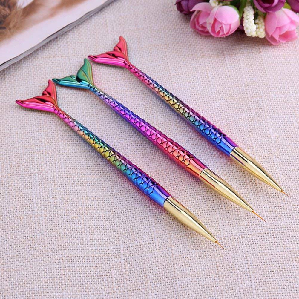 Fish Tail Detailing Brush 3pcs Nail Art  Mermaid Line Brushes Painting Pens Professional UV Gel Polish Tips 3D Design Manicure Drawing Tool Nail Art Beauty Kit Accessories