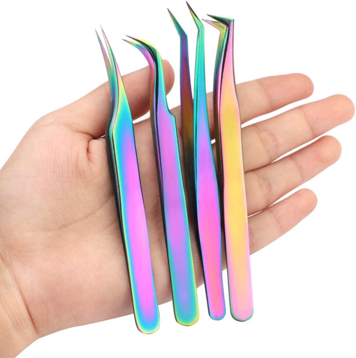 Gleevia Eyelash Tweezers 4in1 Set | Stainless Steel Rainbow Tweezers Set