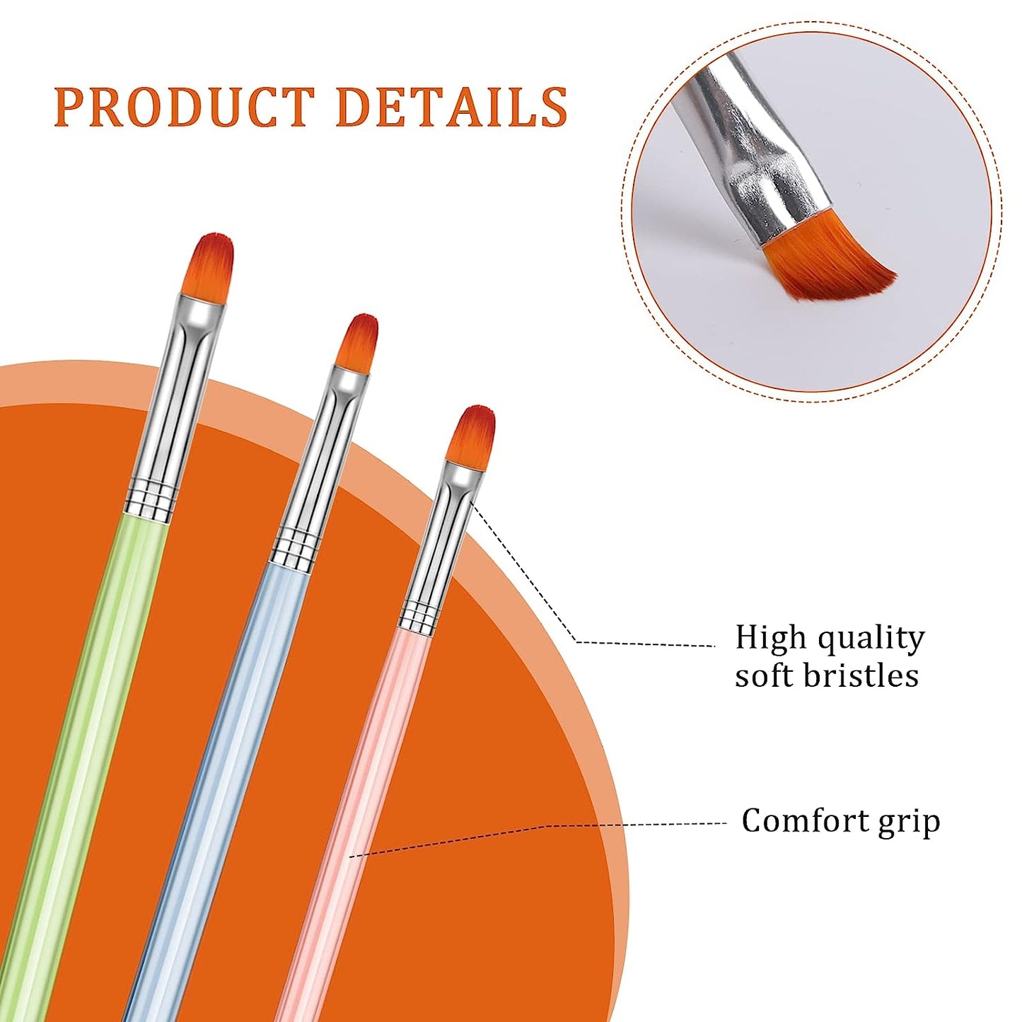 Gleevia 5PCS Different Size Professional Poly extension Gel Nail Art Tips Brush, Acrylic Nail Art Brush Nail Painting Brush Pen Set.