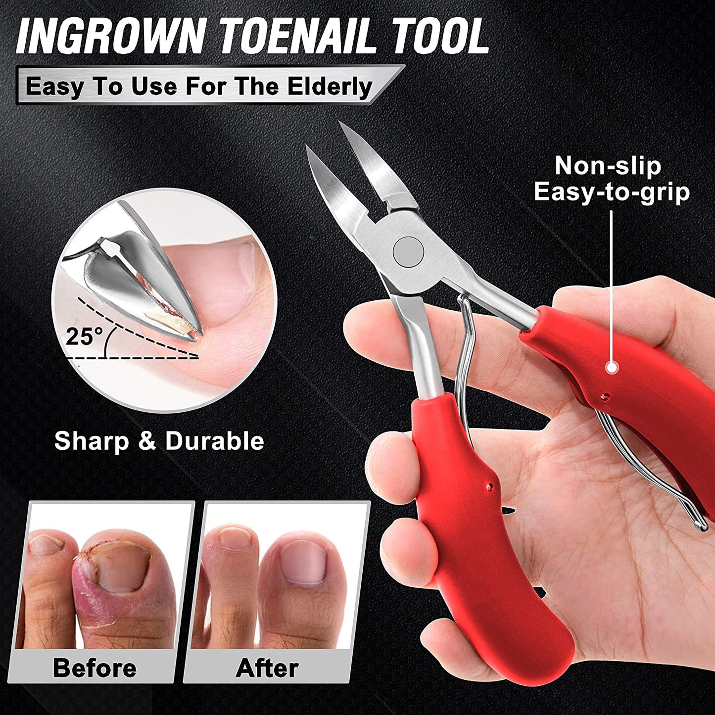 Toenail Clippers for Thick Nails: Professional Podiatrist Toe Nail Nippers Seniors Pedicure Ingrown Toenail Cutter with Stainless Steel Sharp Blade (Red, Blue, Black)