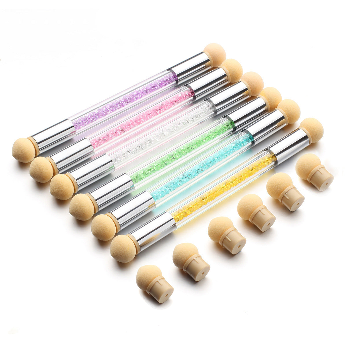 Ombre Sponge Nail Art Tool Pen Dual Head Nail Ombre Sponge Brush Picking Dotting Gradient with 4 Replacement Heads ( Pack of 1)