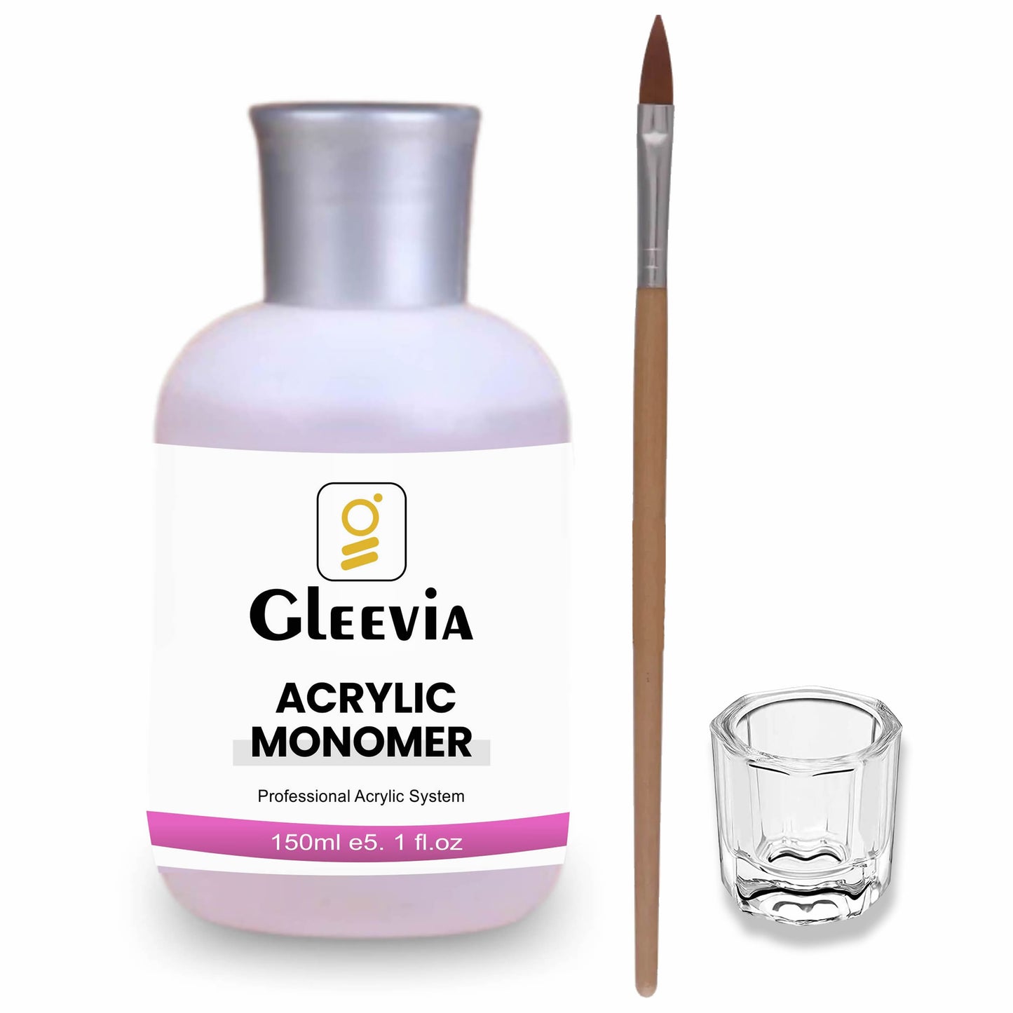 Gleevia Monomer Acrylic Nail Liquid - Professional Monomer Combo - 150ml Acrylic Monomer Liquid for Acrylic Powder, Acrylic Nail Extension 3D Nail Art - MMA Free, Non-Yellowing, Medium Drying