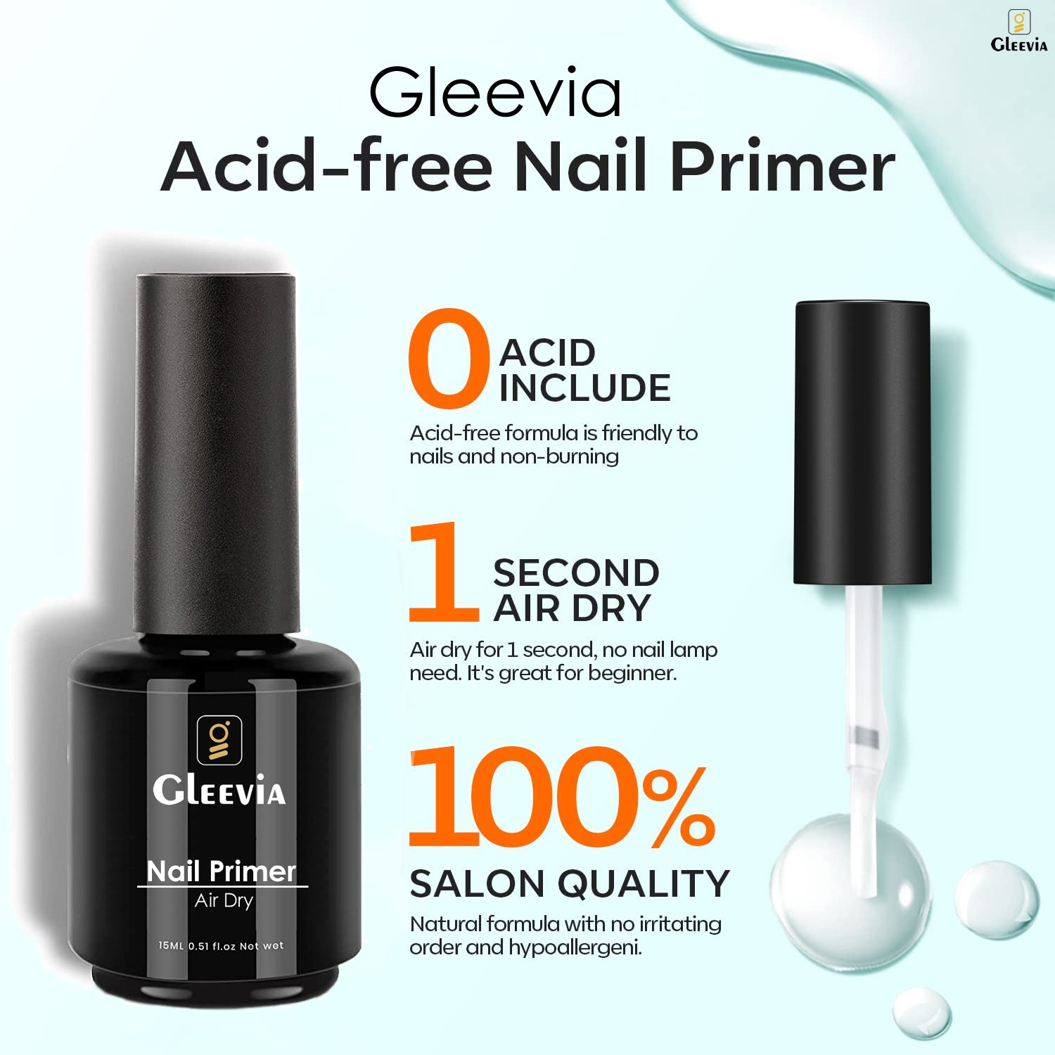 Gleevia Nail Primer for Gel Nail Primer for Nails 15ml Gel Polish Primer No Lift Acid Free Fast Air Dry Nail Prep Nail Bonder