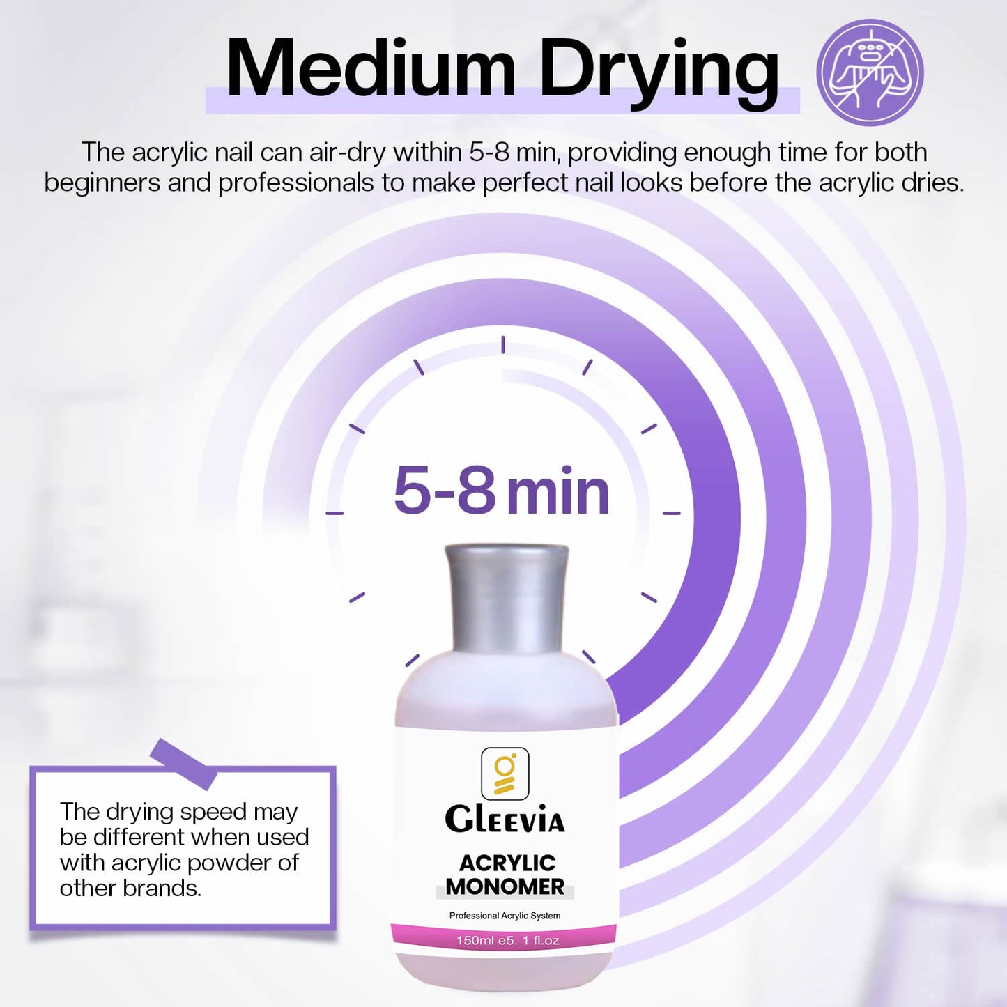 Gleevia Monomer Acrylic Nail Liquid - Professional Monomer Combo - 150ml Acrylic Monomer Liquid for Acrylic Powder, Acrylic Nail Extension 3D Nail Art - MMA Free, Non-Yellowing, Medium Drying