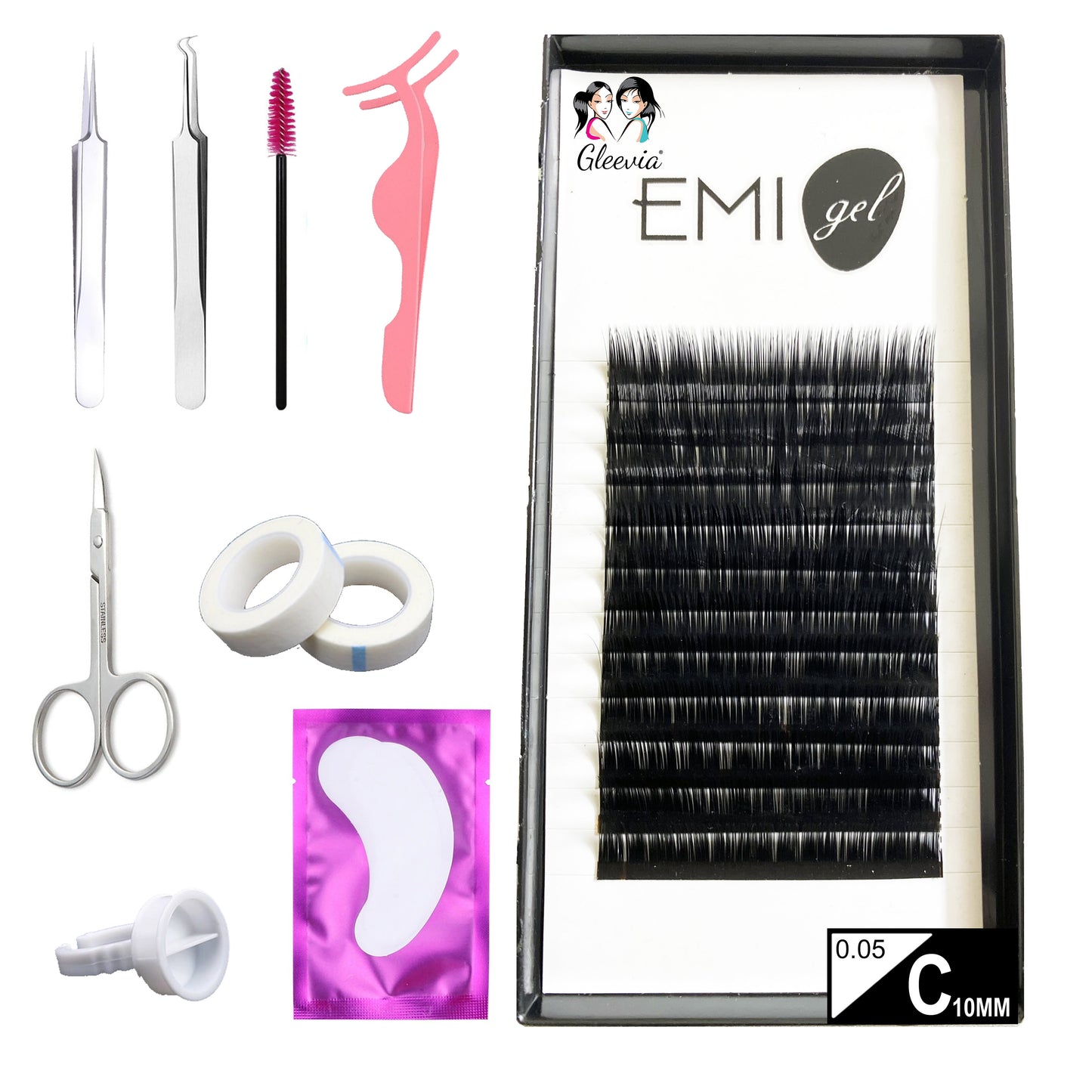 Permanent Curl Eyelashes Extension, 0.05-C10mm Classic Stable Curl (12Row Synthetic Black Eyelash)