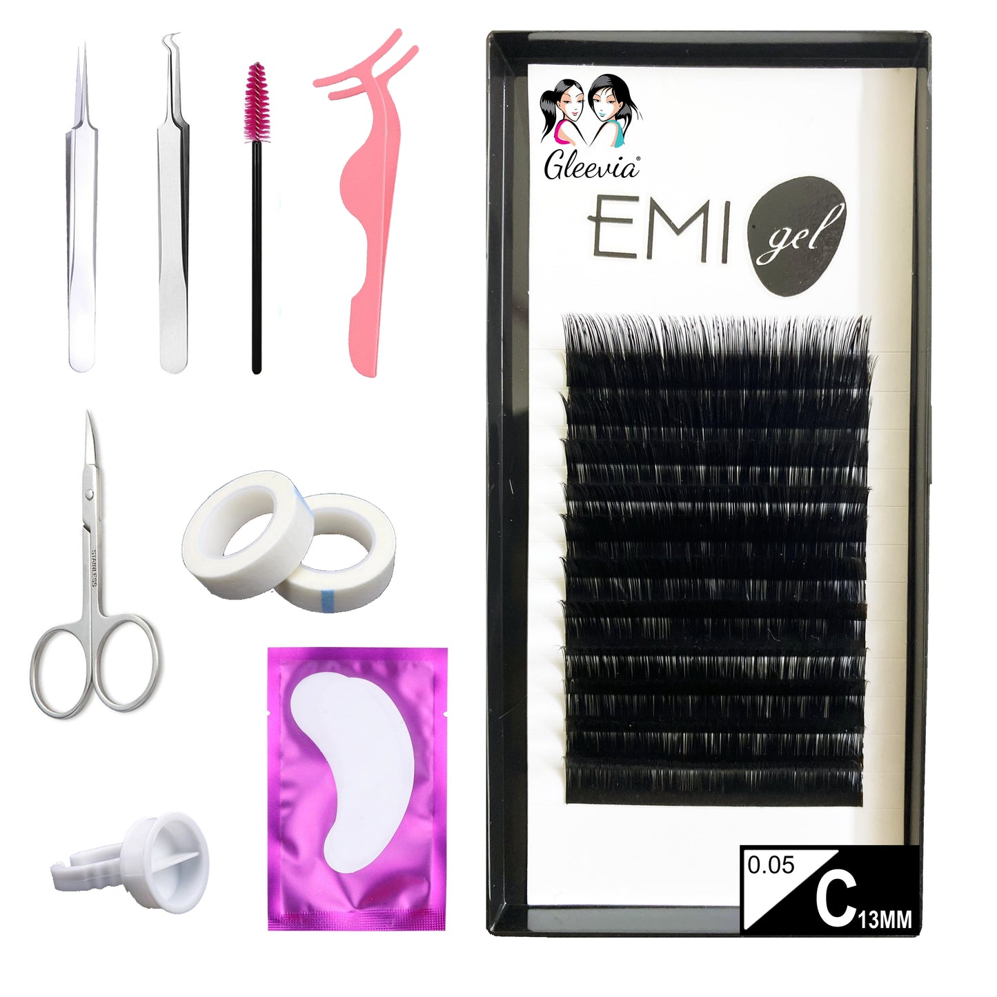 Permanent Curl Eyelashes Extension, 0.05-C13mm Classic Stable Curl (12Row Synthetic Black Eyelash)