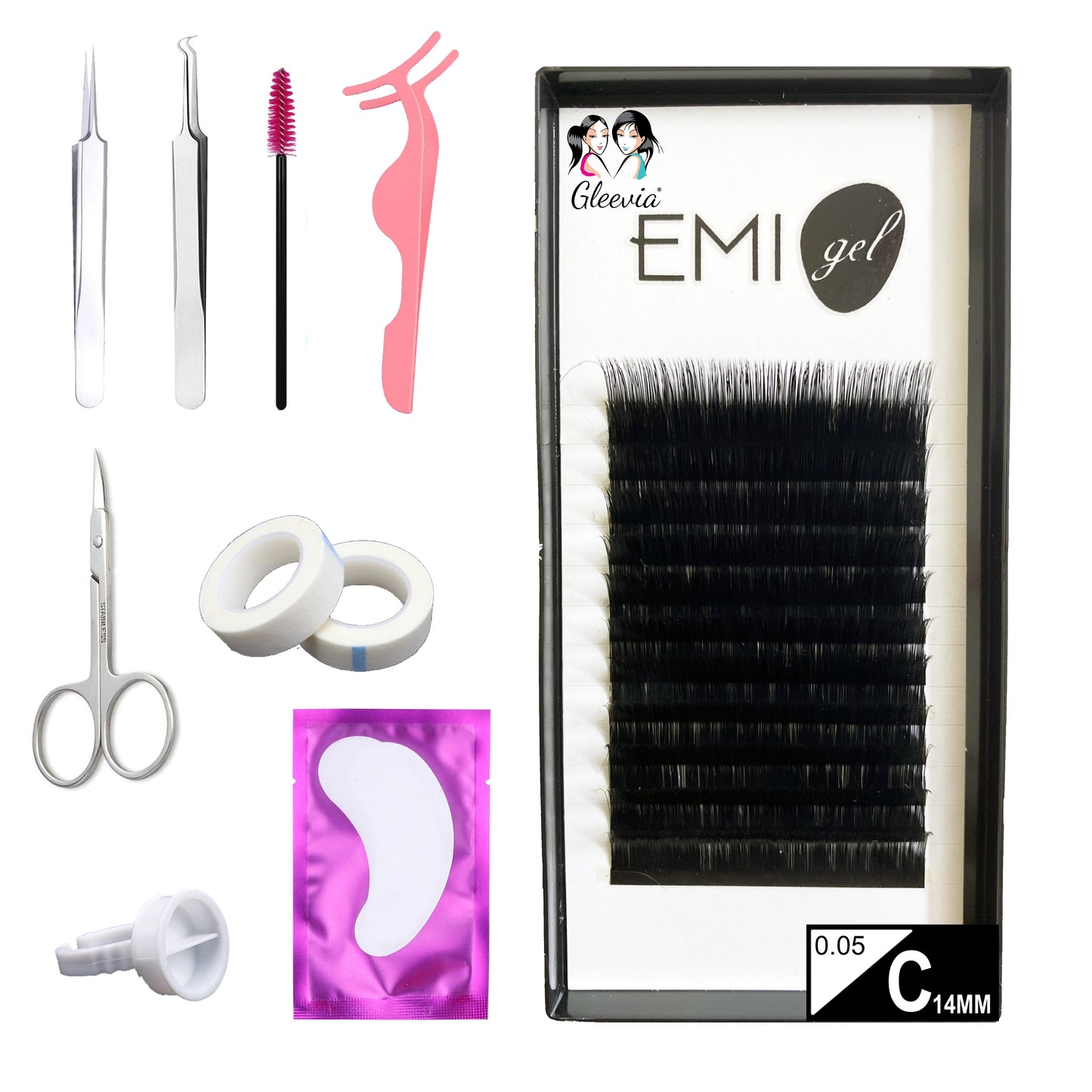 Permanent Curl Eyelashes Extension, 0.05-C14mm Classic Stable Curl (12Row Synthetic Black Eyelash)