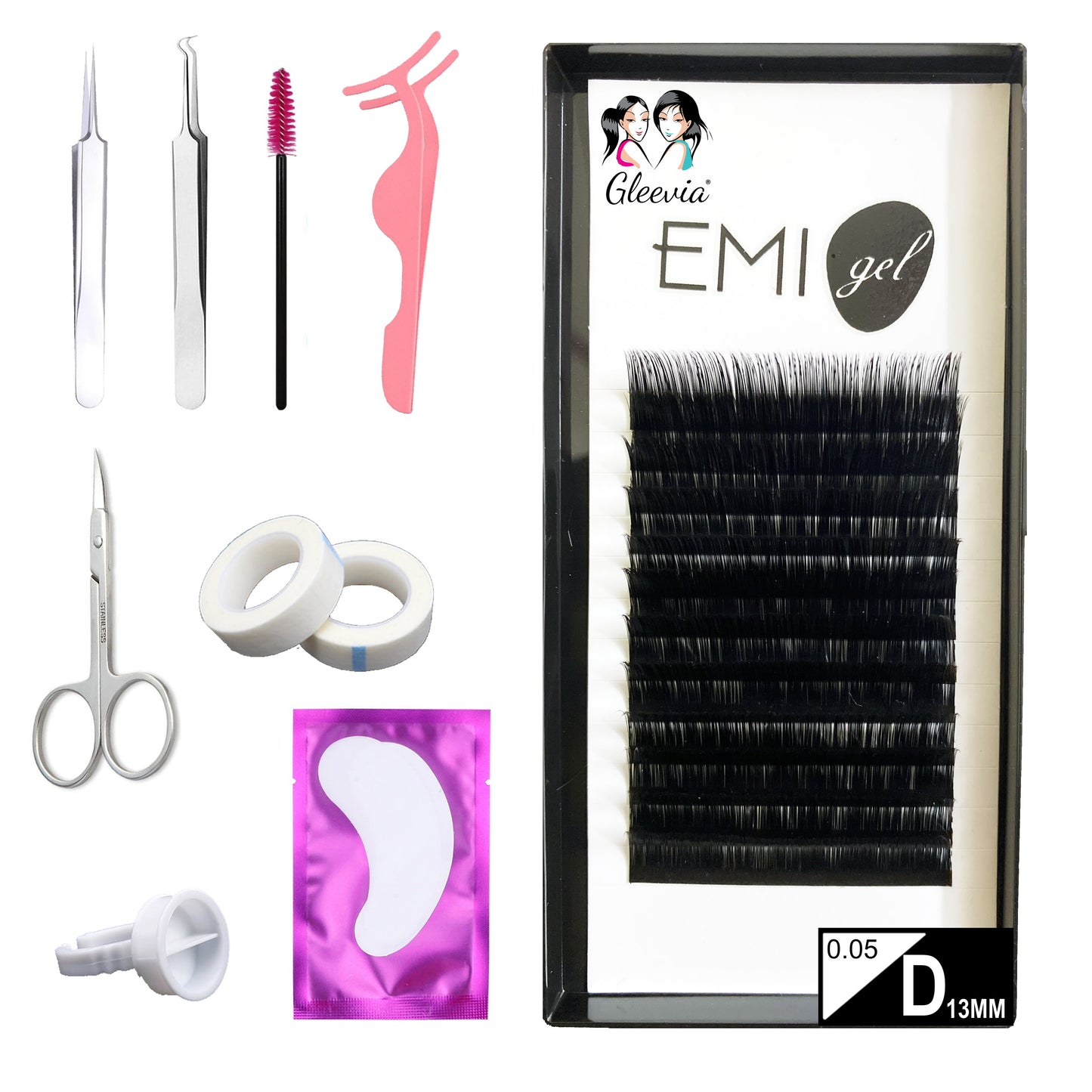 Permanent Curl Eyelashes Extension, 0.05-D13mm Classic Stable Curl (12Row Synthetic Black Eyelash)