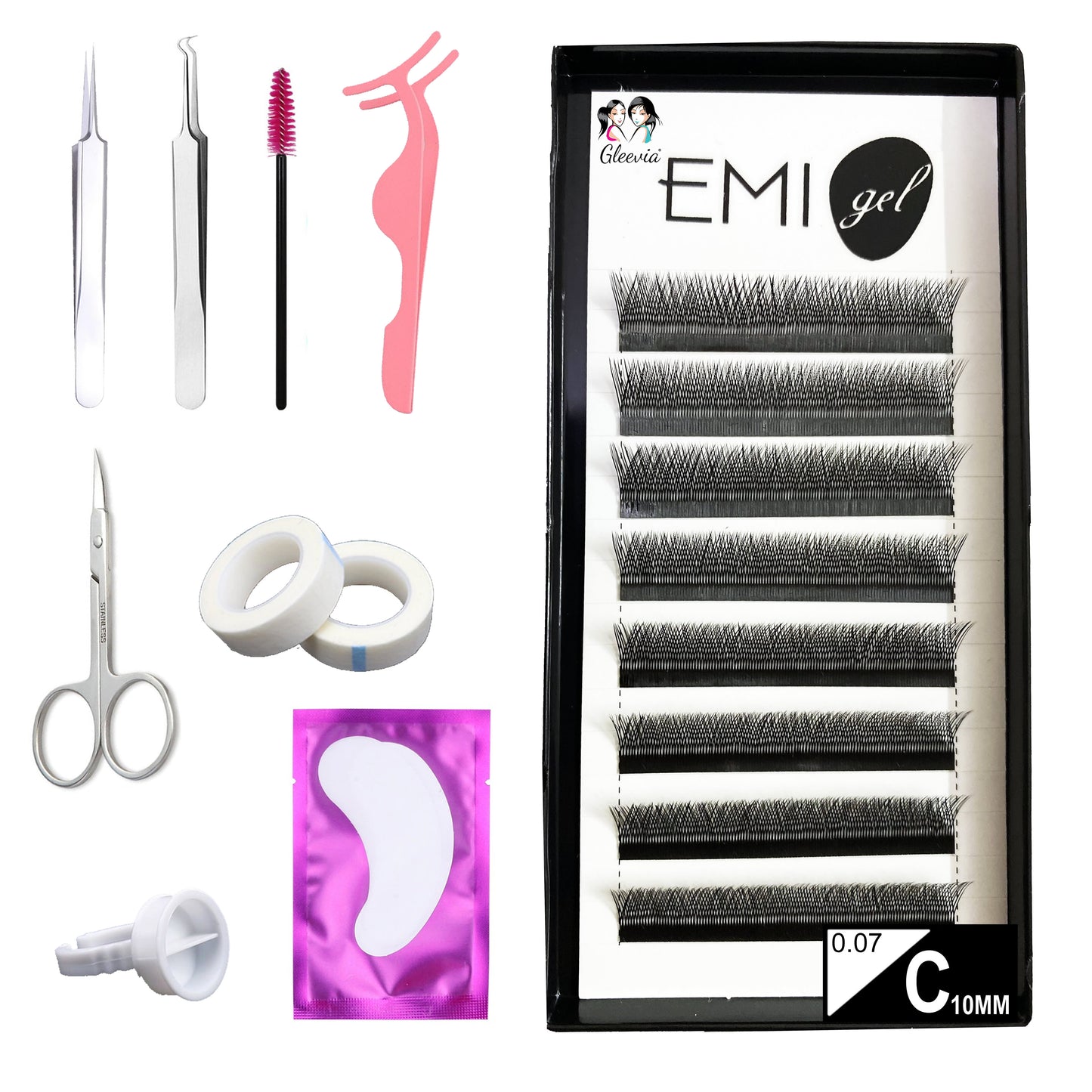 Permanent Curl Eyelashes Extension, 0.07-VY-YY-C10mm Classic Stable Curl (8Row Synthetic Black Eyelash)