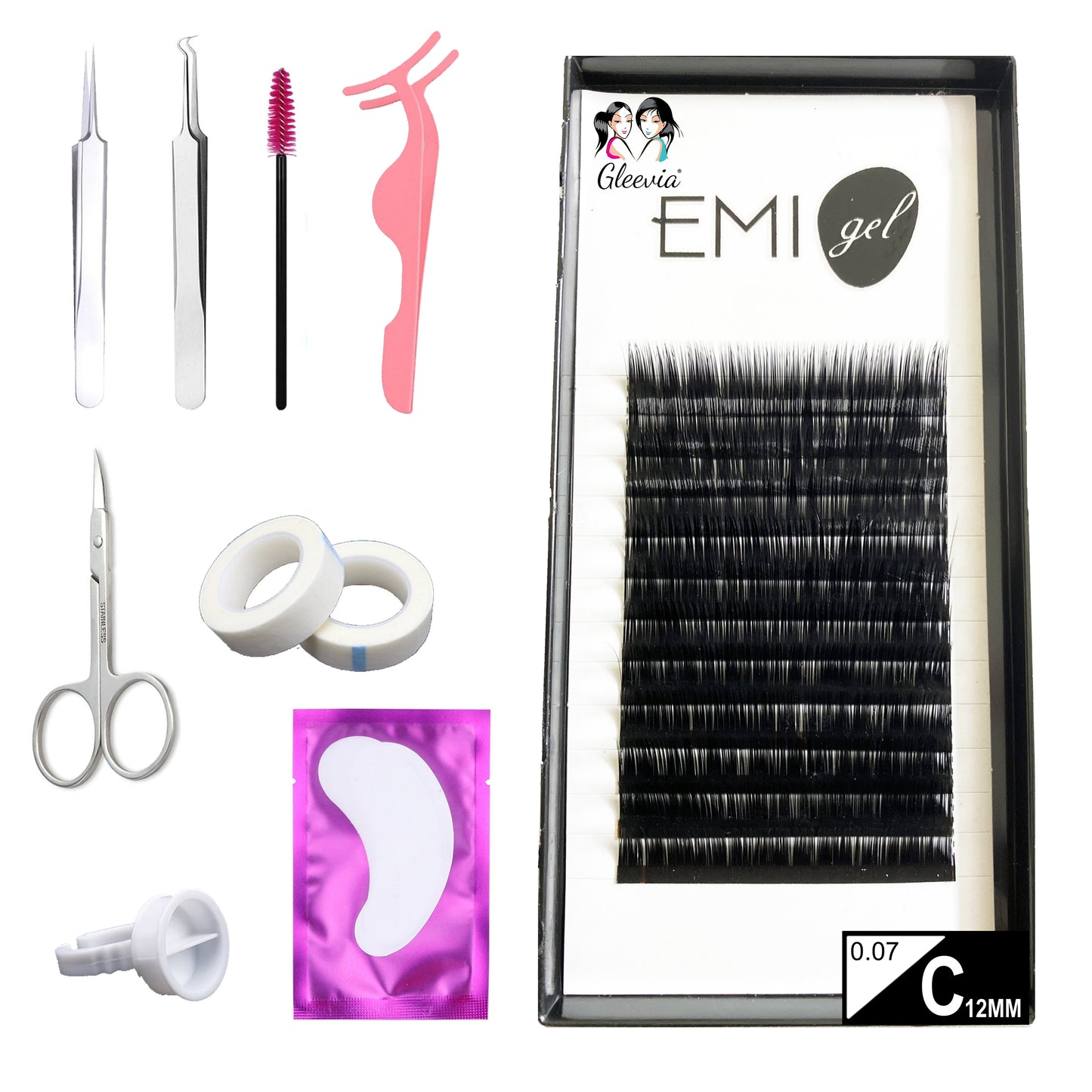 Permanent Curl Eyelashes Extension, 0.07-C12mm Classic Stable Curl (12Row Synthetic Black Eyelash)