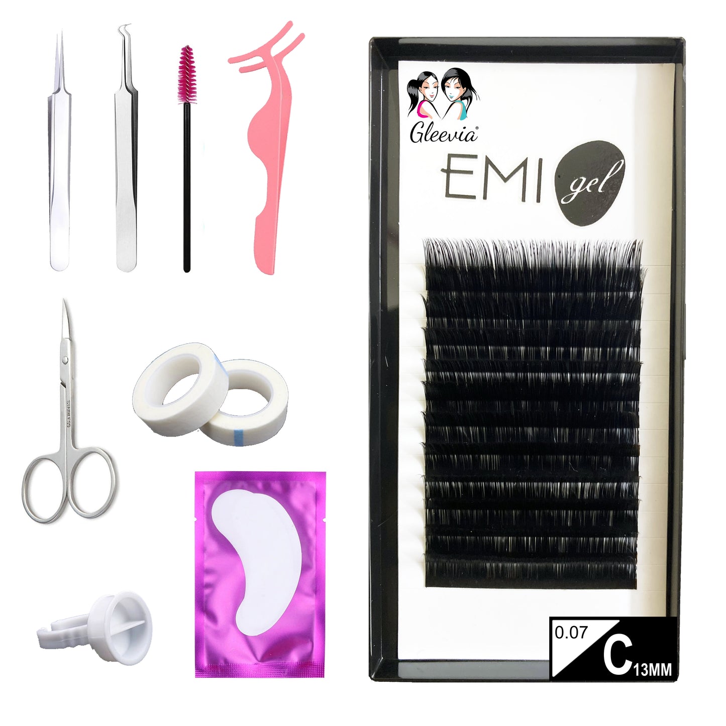 Permanent Curl Eyelashes Extension, 0.07-C13mm Classic Stable Curl (12Row Synthetic Black Eyelash)