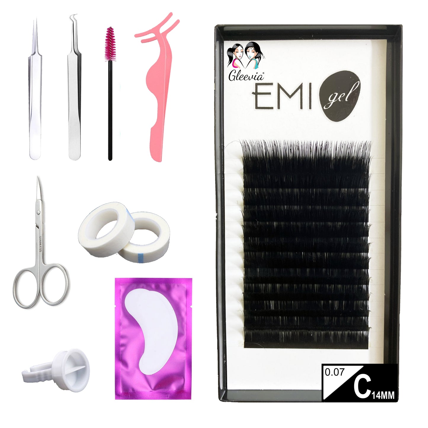 Permanent Curl Eyelashes Extension, 0.07-C14mm Classic Stable Curl (12Row Synthetic Black Eyelash)