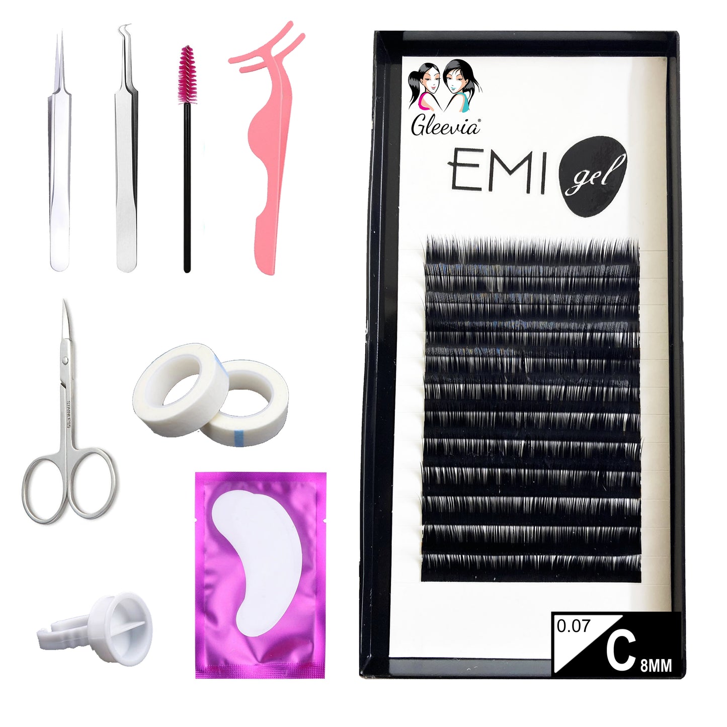 Permanent Curl Eyelashes Extension, 0.07-C8mm Classic Stable Curl (12Row Synthetic Black Eyelash)