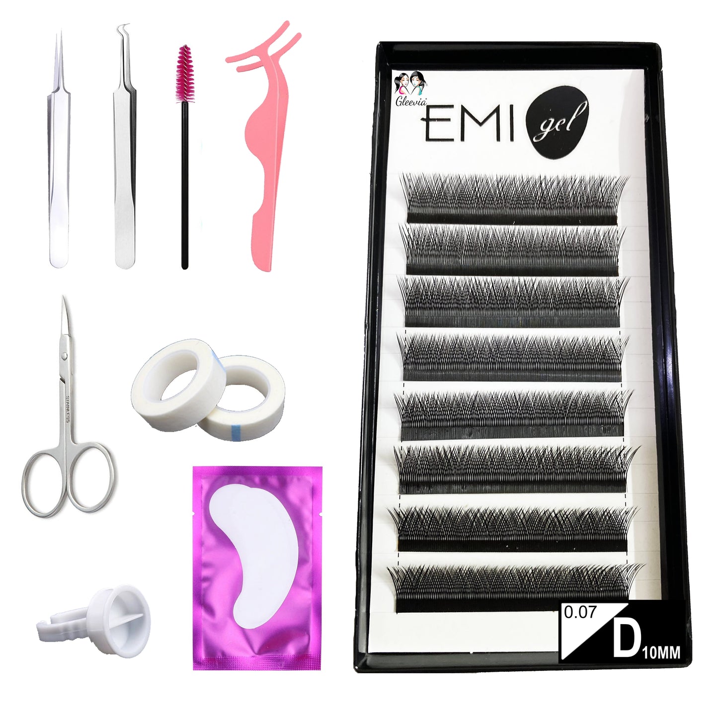Permanent Curl Eyelashes Extension, 0.07-VY-YY-D10mm Classic Stable Curl (8Row Synthetic Black Eyelash)