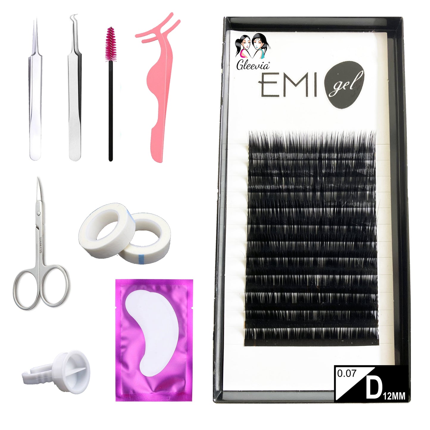 Permanent Curl Eyelashes Extension, 0.07-D12mm Classic Stable Curl (12Row Synthetic Black Eyelash)