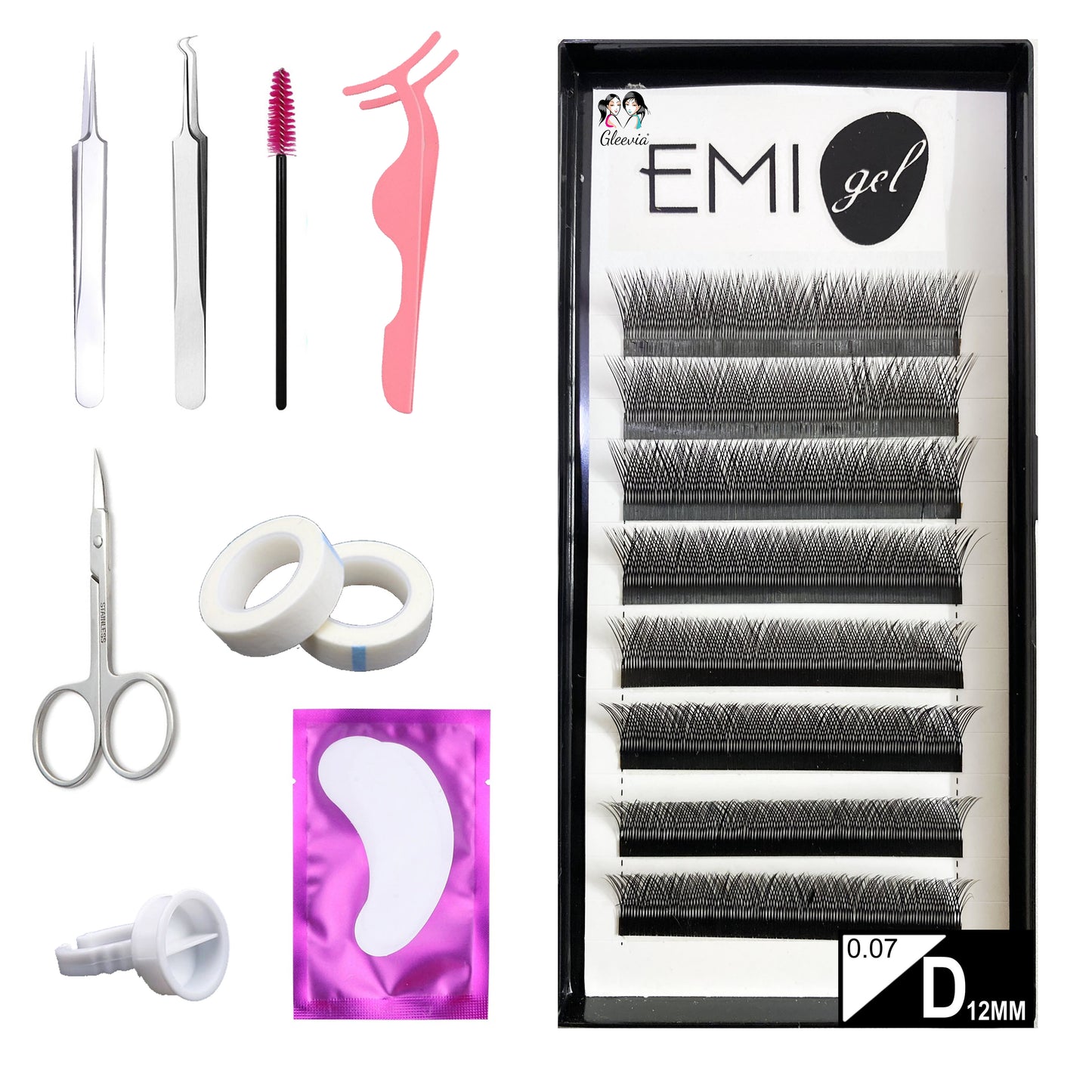 Permanent Curl Eyelashes Extension, 0.07-VY-YY-D12mm Classic Stable Curl (8Row Synthetic Black Eyelash)