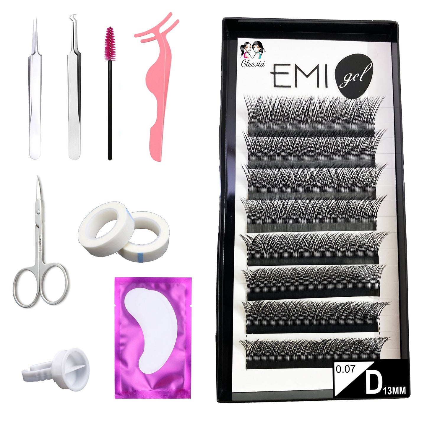 Permanent Curl Eyelashes Extension, 0.07-VY-YY-D13mm Classic Stable Curl (8Row Synthetic Black Eyelash)