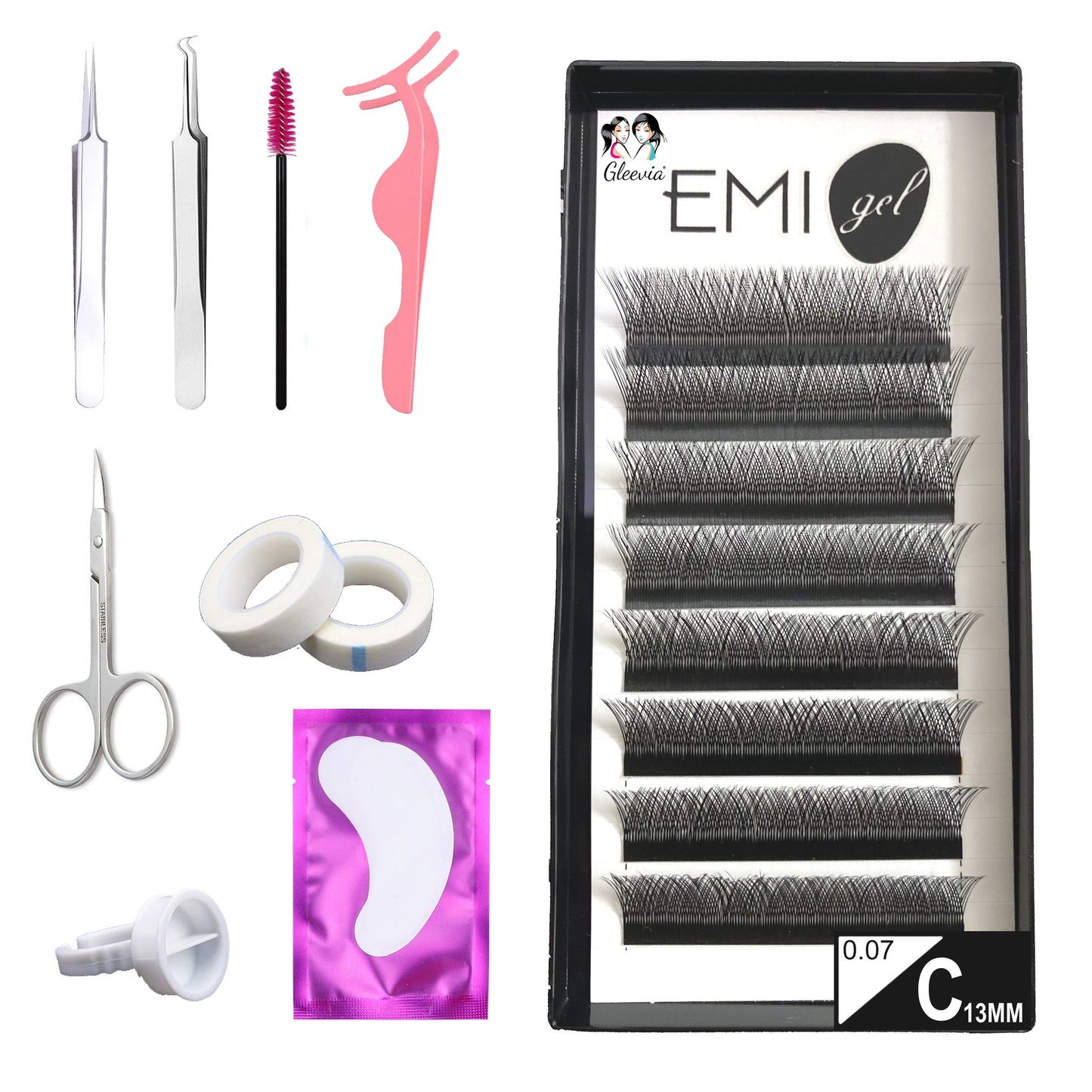 Permanent Curl Eyelashes Extension, 0.07-VY-YY-C13mm Classic Stable Curl (8Row Synthetic Black Eyelash)