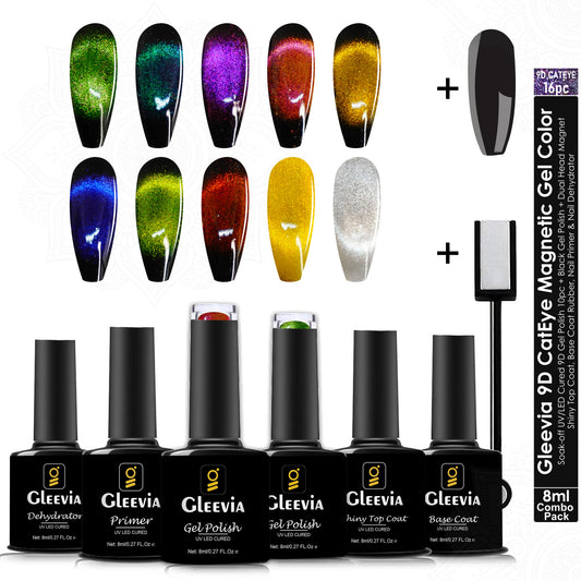 9D CatEye UV Gel Polish | Magnetic 9D Gel for Professionals 16pc Combo Pack 8ml/each with Dual Head Magnet