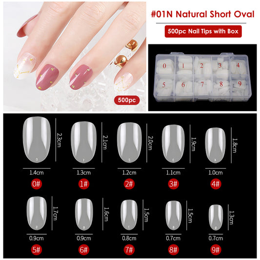 Artificial Unbreakable Natural Short Oval Nail Tips Finger Nail Extension 500pc/Box Natural Color