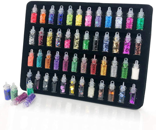 48Pcs Glass Bottles 3D NailArt Glitter Sequins Rhinestones Beads Assorted Colour  (Multicolor)