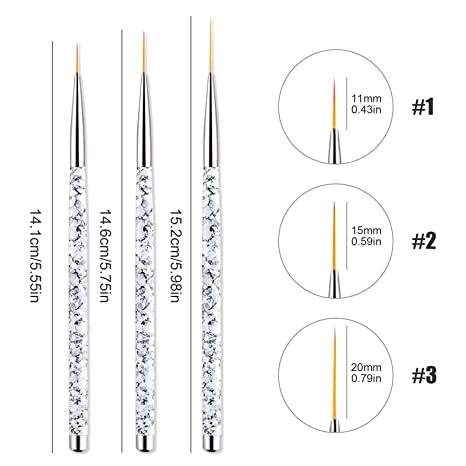 Gleevia 3PCS Nail Art Liner Brushes, UV Gel Painting Acrylic Nail Design Nylon Brush, Nail Painting Drawing Pens( 3 in 1 set )