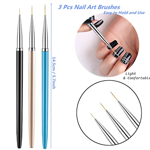 Gleevia 3PCS Nail Art Liner Brushes, UV Gel Painting Acrylic Nail Design Nylon Brush, Nail Painting Drawing Pens( 3in1 set )