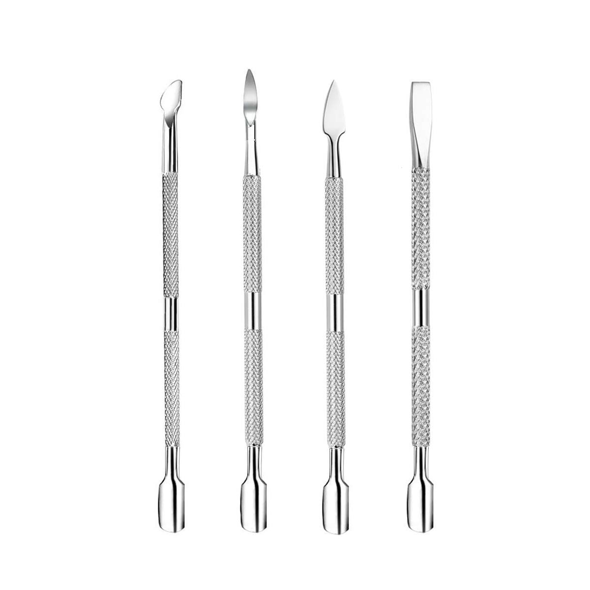 4Pcs Cuticle Pusher Remover and Cutter, Creatiee Double Ended Stainless Steel Cuticle Cleaner Nail Gel Polish Removal, Manicure Pedicure Nail Tools for Fingernails Toenails - Professional & Durable