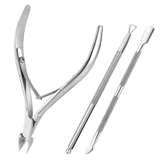 Gleevia Combo Pack of Stainless Cuticle Cutter, Pusher and Nipper (Pack of 3)