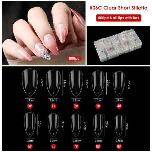 Gleevia Artificial Unbreakable Clear Short Stiletto Nail Tips Finger Nail Extension 500pc/Box