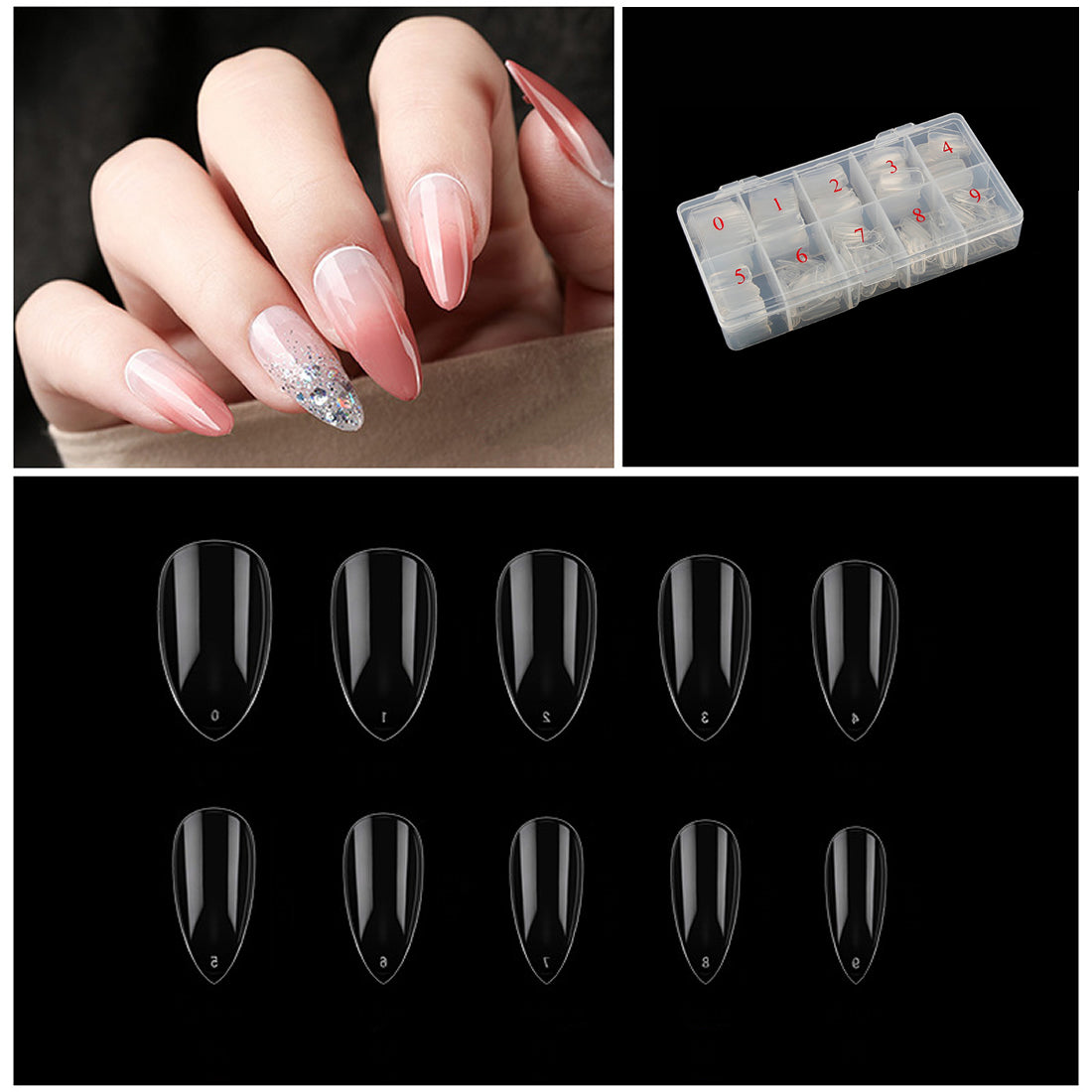 Gleevia Artificial Unbreakable Clear Short Stiletto Nail Tips Finger Nail Extension 500pc/Box