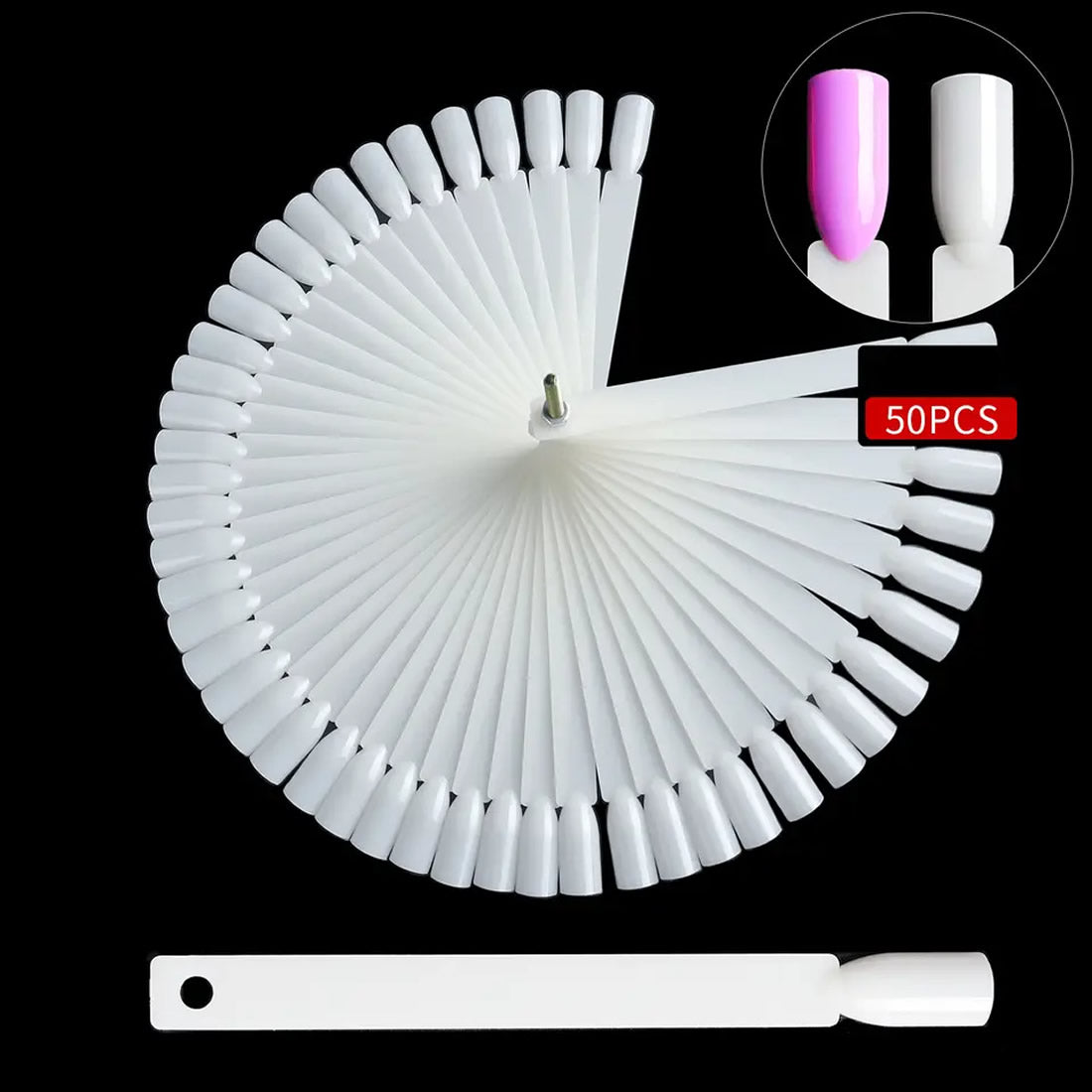 Nail Showing Shelf Color Card Fan Shape Nail Display Stiletto Practice Nail Tips Display (50 Sticks)