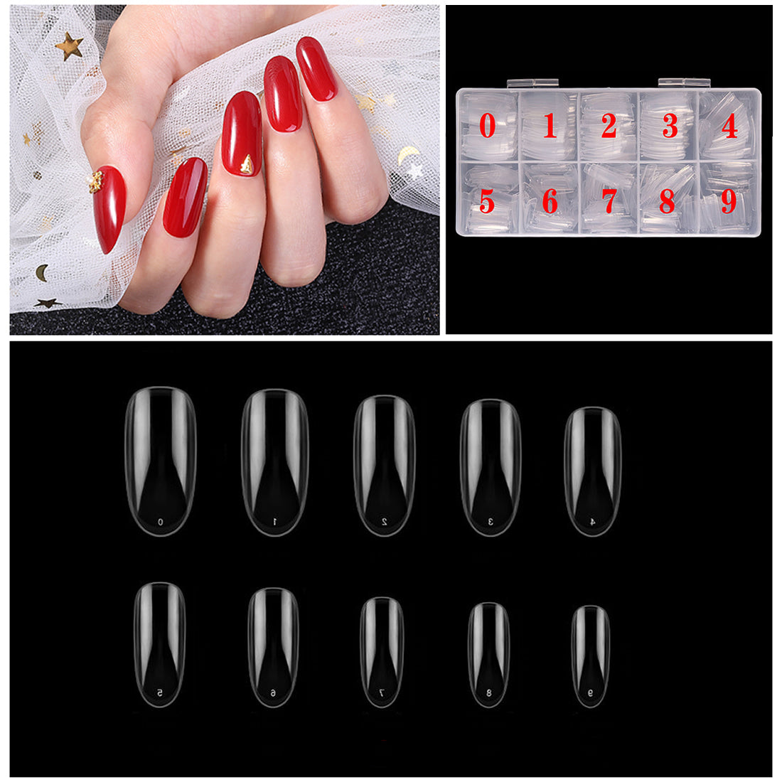 Gleevia Artificial Unbreakable Clear Long Oval Nail Tips Finger Nail Extension 500pc/Box