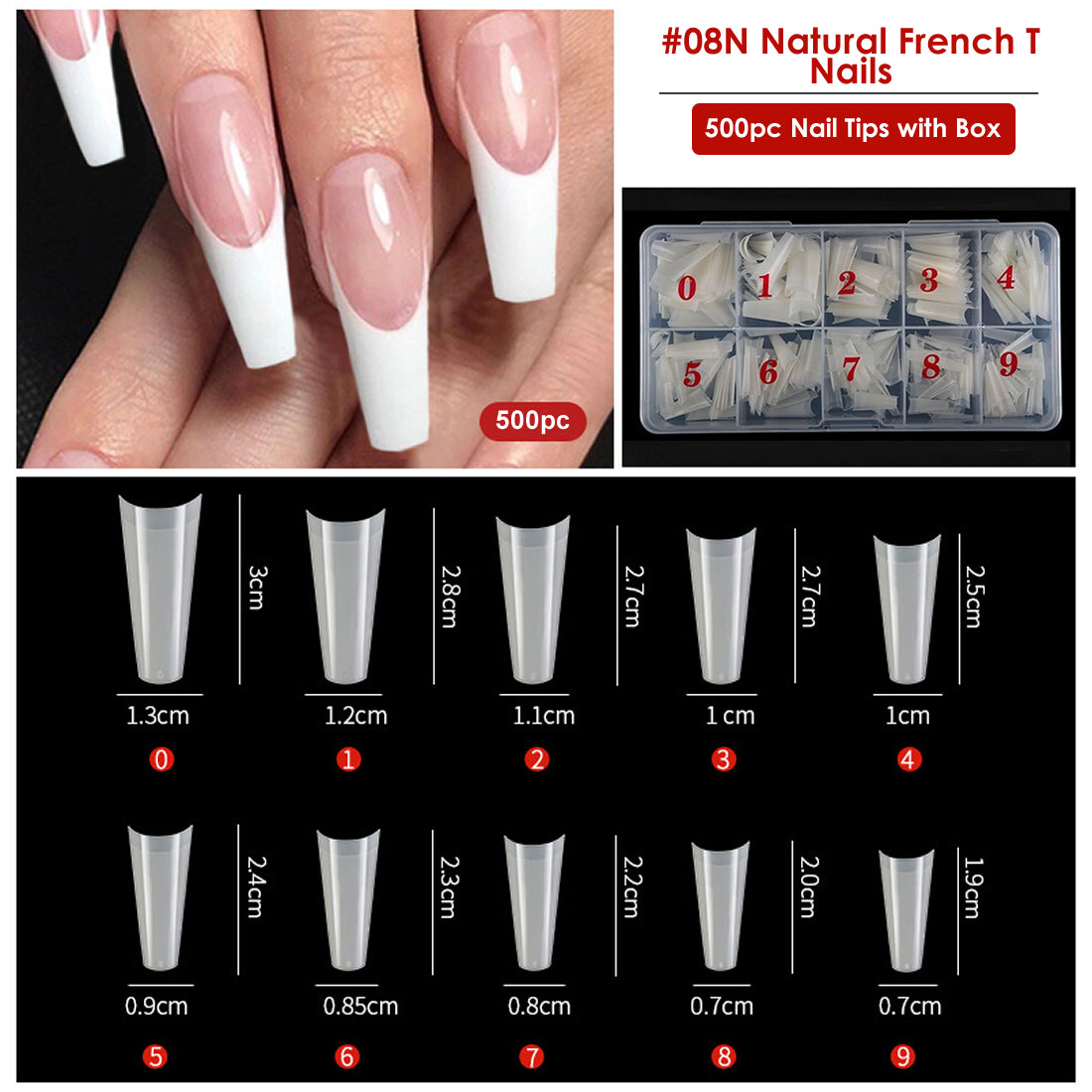 Gleevia Artificial Unbreakable Natural French T Nail Tips Finger Nail Extension 500pc/Box