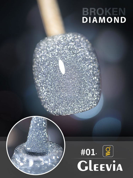 Reflective Glitter Color Flashing Gel Polish UV/LED Lamp Cure | Broken Diamond - Flashing Silver