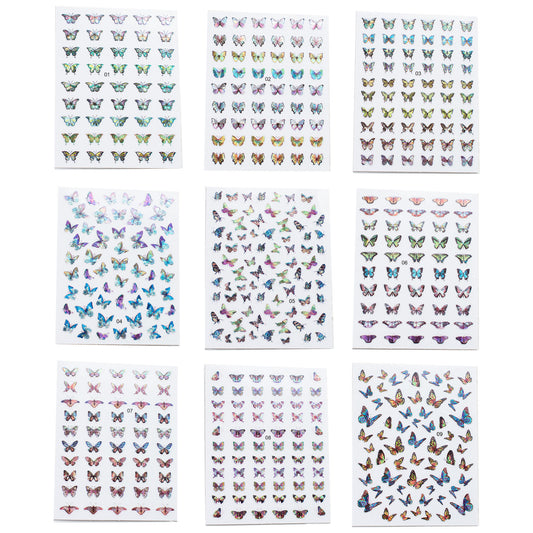 3D Butter Fly Laser Nail Stickers Self Adhesive DIY Nail Art Sticker For Beauty Nail Combo of 9Sheets