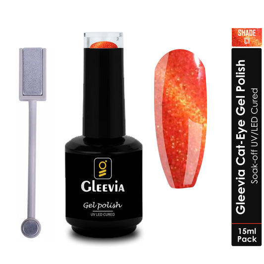 Gleevia Cat-Eye UV Gel Nail Polish 15ml Brush Bottle with Double Head Magnet Combo Shade C1