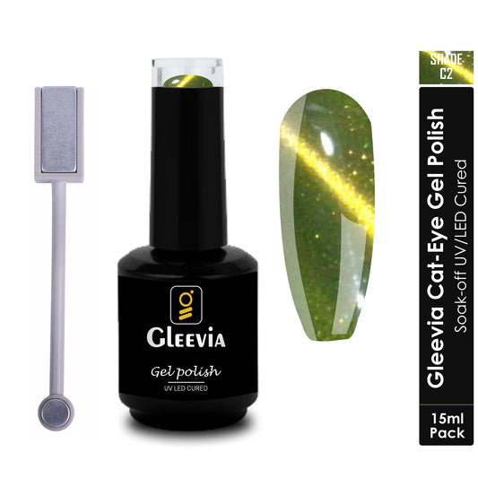 Gleevia Cat-Eye UV Gel Nail Polish 15ml Brush Bottle with Double Head Magnet Combo Shade C2