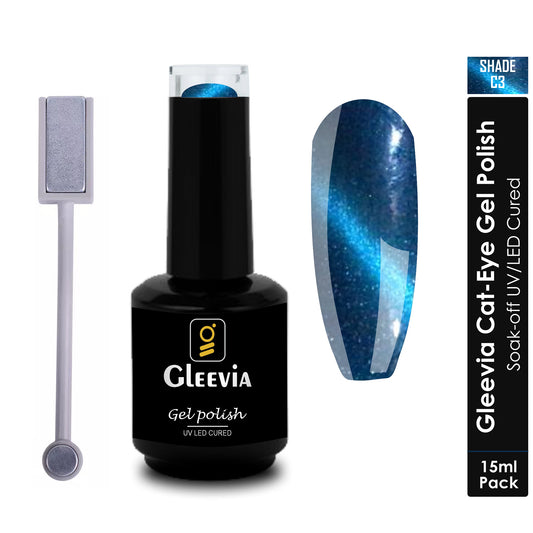 Gleevia Cat-Eye UV Gel Nail Polish 15ml Brush Bottle with Double Head Magnet Combo Shade C3