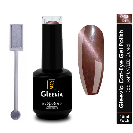 Gleevia Cat-Eye UV Gel Nail Polish 15ml Brush Bottle with Double Head Magnet Combo Shade C4